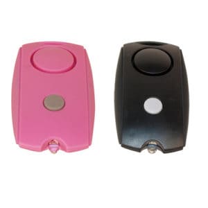 Pink and black personal alarms view