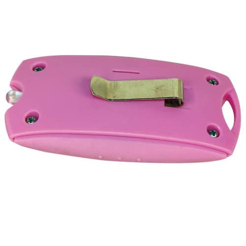 Pink personal alarm belt clip view