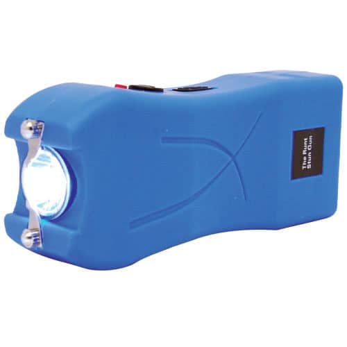 blue runt stun gun with flashlight on