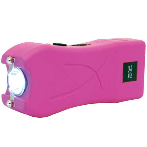 pink runt stun gun with flashlight on