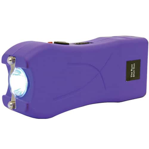 purple runt stun gun with flashlight on