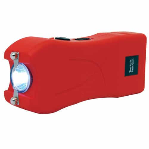 Red runt stun gun with flashlight on