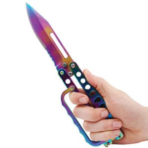 Plasma Butterfly trench knife open in a hand
