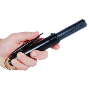 Automatic deployment steel baton in someones hand