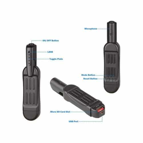 clip on hidden dvr in various positions with charts showing function controls